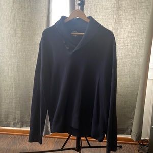 Polo Ralph Lauren Blue Shaw Collar Pull Over Sweater Men’s Large Blue w/ Buttons